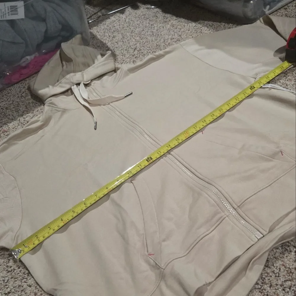 NWT Calme By Johnny Was Zip Hoodie W/Side Slits In BEIGE